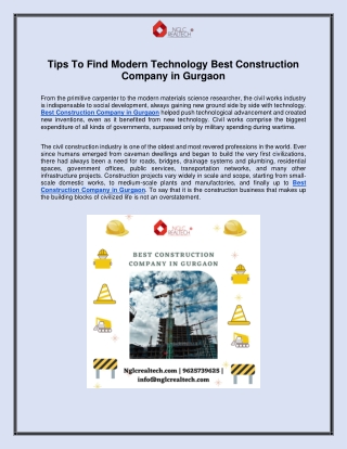 Tips To Find Modern Technology Best Construction Company in Gurgaon