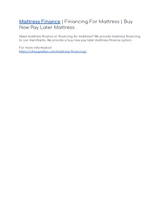 Mattress Finance | Financing For Mattress | Buy Now Pay Later Mattress