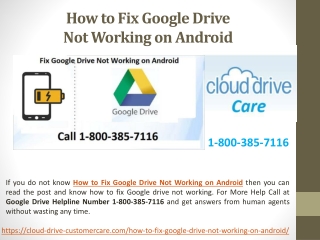 Call 1-800-385-7116- How to Fix Google Drive Not Working on Android