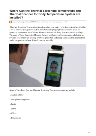 Where Can the Thermal Screening Temperature and Thermal Scanner for Body Temperature System