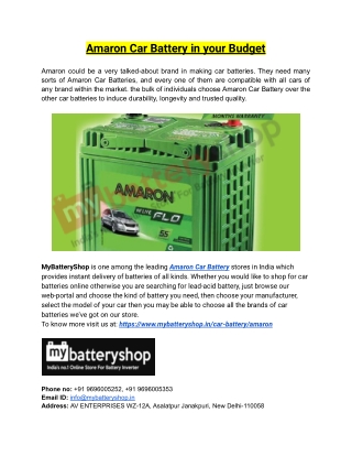 Amaron Car Battery in your Budget