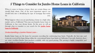 5 Things to Consider for Jumbo Home Loans in California