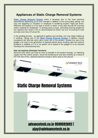 Appliances of Static Charge Removal Systems