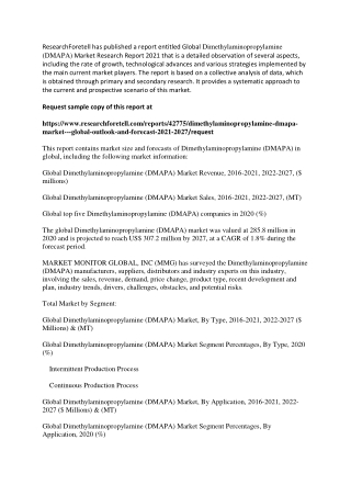 Dimethylaminopropylamine (DMAPA) Market Projected to Grow at a Steady Pace During 2020-2027