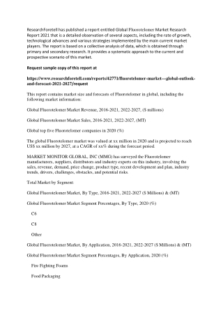 Fluorotelomer Market to Witness Growth Acceleration During 2020-2027