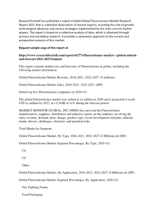 Fluorotelomer Market to Witness Growth Acceleration During 2020-2027