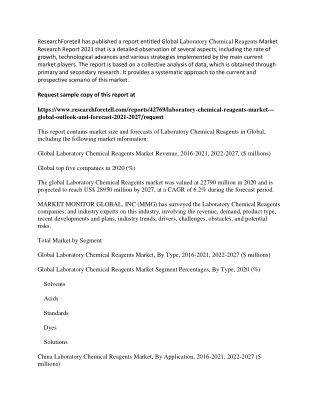 Laboratory Chemical Reagents Market Forecast and Opportunity Assessment by 2027