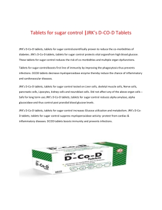 Diabetes tablets | JRK's D-CO-D Tablets