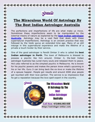 The Miraculous World Of Astrology By The Best Indian Astrologer Australia
