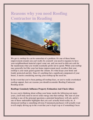 Reasons why you need Roofing Contractor in Reading