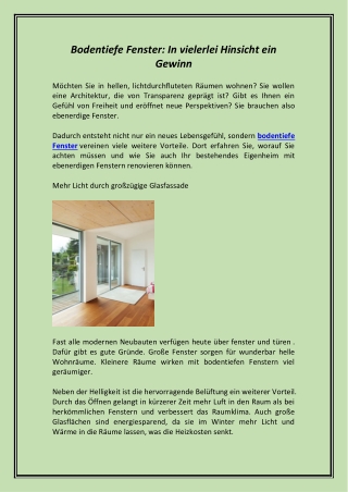 Bodentiefe Fenster In vielerlei Hinsicht ein Gewinn