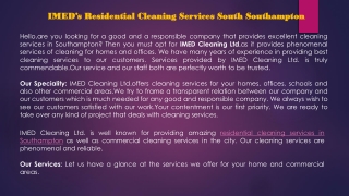 IMED’s Residential Cleaning Services South Southampton