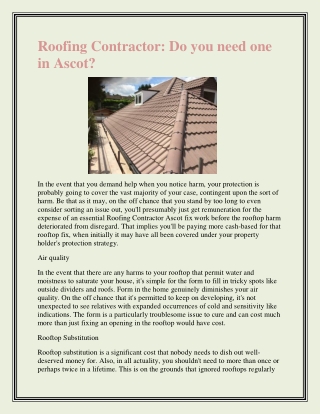 Roofing Contractor Do you need one in Ascot