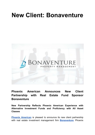 New Client: Bonaventure