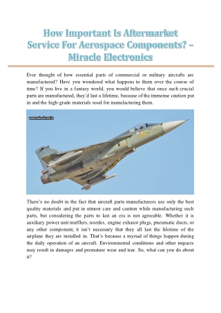 How Important Is Aftermarket Service For Aerospace Components? – Miracle Electro