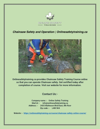 Chainsaw Safety and Operation | Onlinesafetytraining.ca