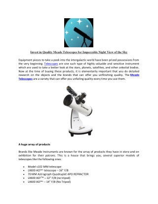 Invest in Quality Meade Telescopes for Impeccable Night View of the Sky