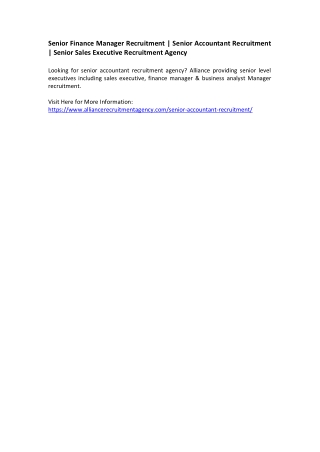 Senior Finance Manager Recruitment - Senior Accountant Recruitment - Senior Sales Executive Recruitment Agency