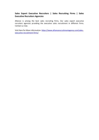 Sales Expert Executive Recruiters - Sales Recruiting Firms - Sales Executive Recruiters Agencies