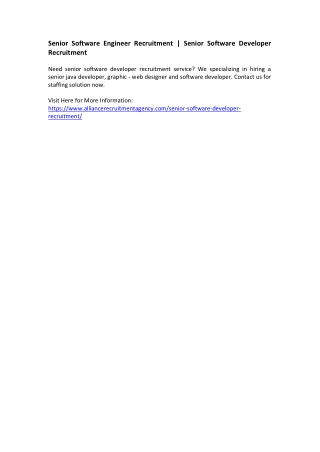 Senior Software Engineer Recruitment - Senior Software Developer Recruitment