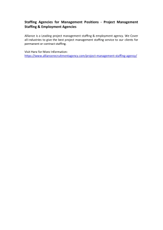 Staffing Agencies for Management Positions - Project Management Staffing & Employment Agencies