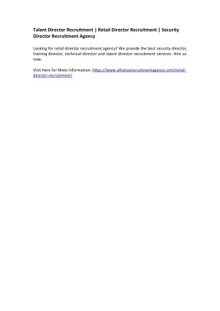 Talent Director Recruitment - Retail Director Recruitment - Security Director Recruitment Agency