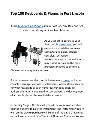 Top 100 Keyboards & Pianos in Port Lincoln