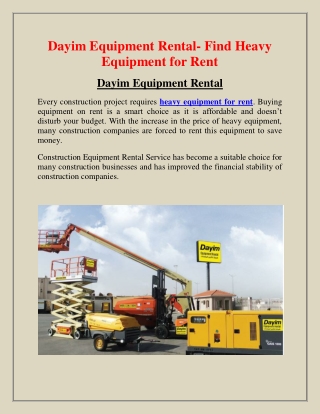 Dayim Equipment Rental- Find Heavy Equipment for Rent