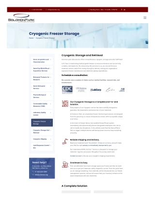 Cryogenic Storage and Retrieval Service - Solomon Park