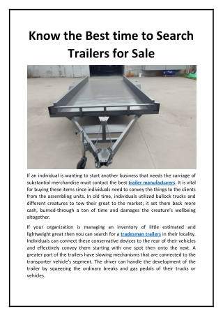 Know the Best time to Search Trailers for Sale