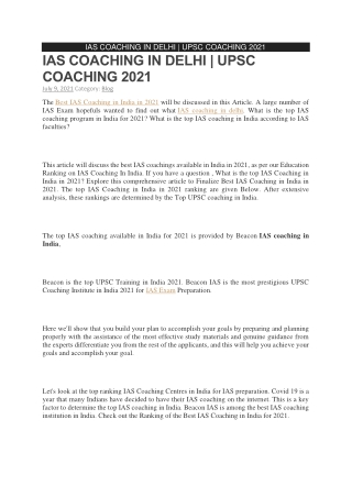 The Best IAS Coaching in India in 2021