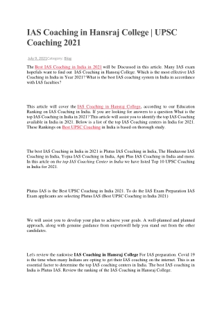 IAS Coaching in Hansraj College UPSC Coaching 2021