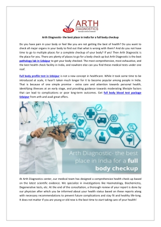 Arth Diagnostic- the best place in India for a full body checkup