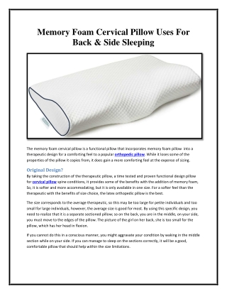 Memory Foam Cervical Pillow Uses A Unique Design For Back