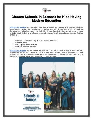 Choose Schools in Sonepat for Kids Having Modern Education