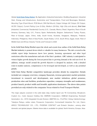 Solid State Relay Market Analysis and Forecast to 2028