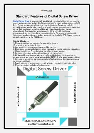 Standard Features of Digital Screw Driver