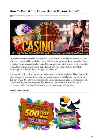 How To Select The Finest Online Casino Bonus?