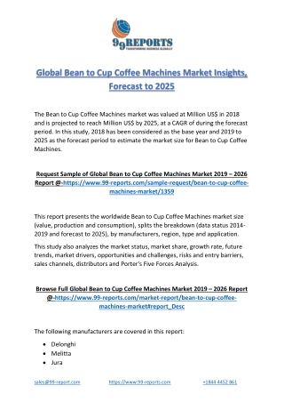 Global Bean to Cup Coffee Machines Market Insights, Forecast to 2025