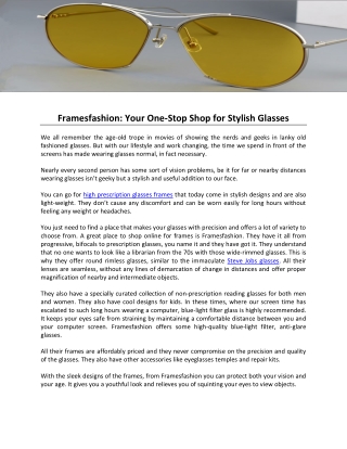 Framesfashion-Your One-Stop Shop for Stylish Glasses