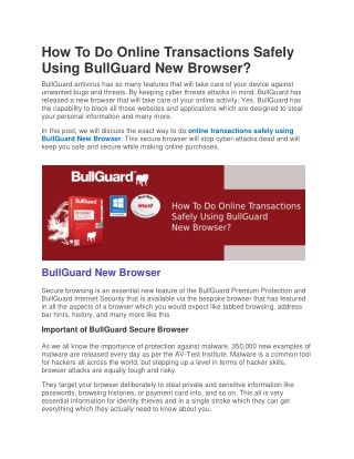 How To Do Online Transactions Safely Using BullGuard New Browser?
