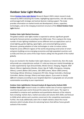 Outdoor Solar Light Market Review 2021: Growth Seen on Heavy Volume