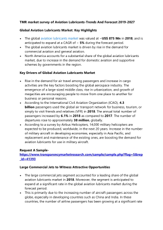 TMR market survey of Aviation Lubricants-Trends And Forecast 2019-2027
