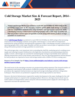 Cold Storage Market Size & Forecast Report, 2014 - 2025