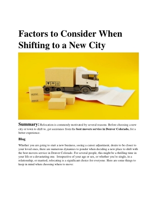 Factors to Consider When Shifting to a New City