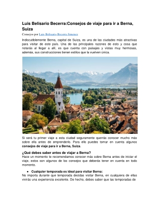 Luis Belisario Becerra:Consejos de viaje para ir a Berna, Suiza