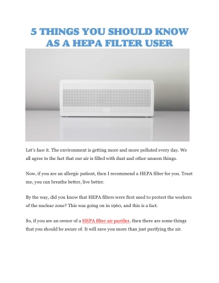 Hepa filter air purifier