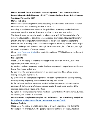 Laser Processing Market Trends, Developments and Forecast 2027