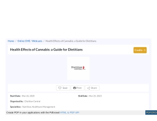 Health Effects of Cannabis a Guide for Dietitians, Online CME Course