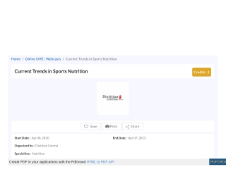Current Trends in Sports Nutrition, Online CME Course